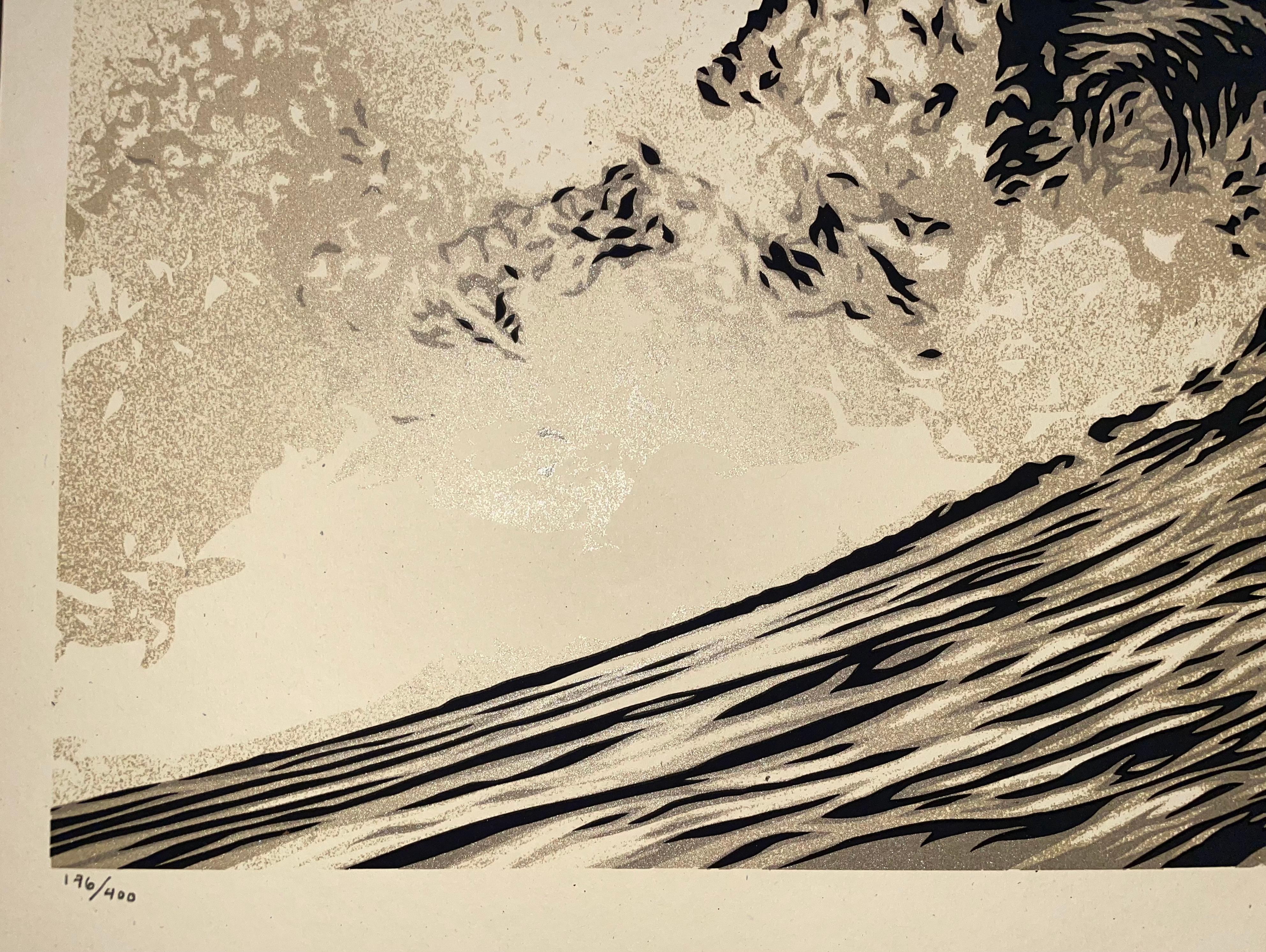 Welle von Distress Shepard Fairey Druck Obey Giant Weltwassertag Sephia Gold Pop im Angebot 5