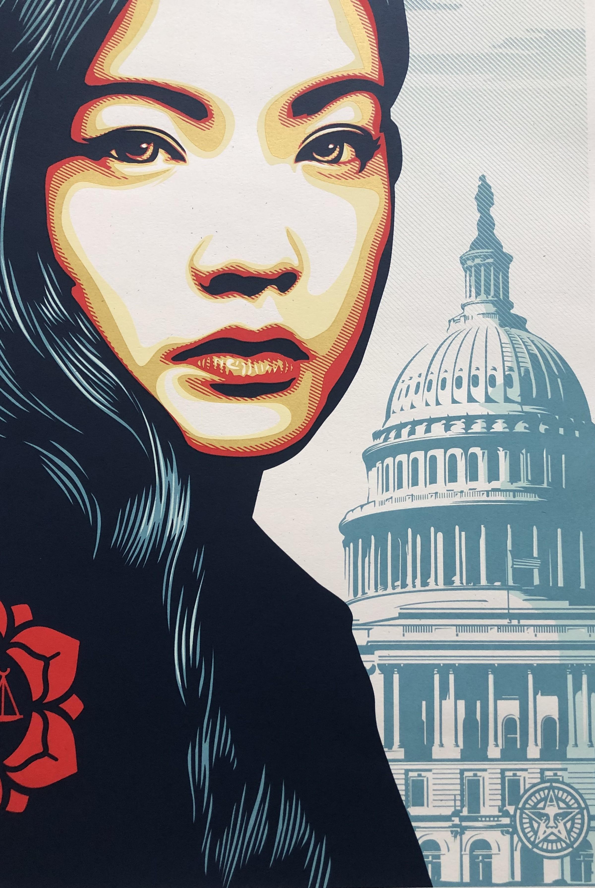 We The Future, Young Woman (Capitol) - Original Serigraph Handsigned Numbered - Blue Portrait Print by Shepard Fairey