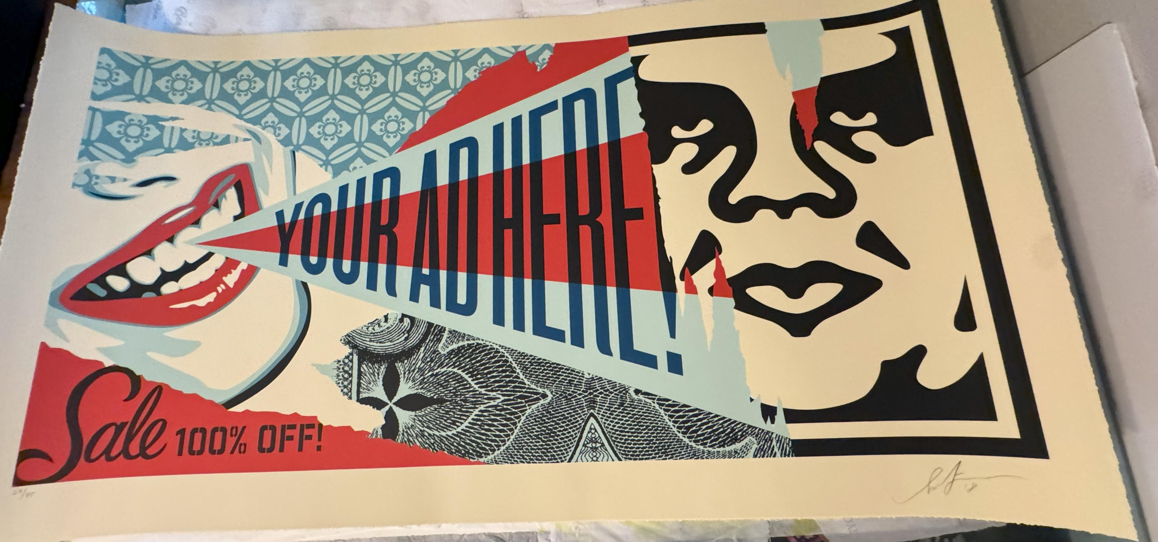 Your Ad Here Large Format Print Signed and Embossed Limited Edition - Gray Abstract Print by Shepard Fairey