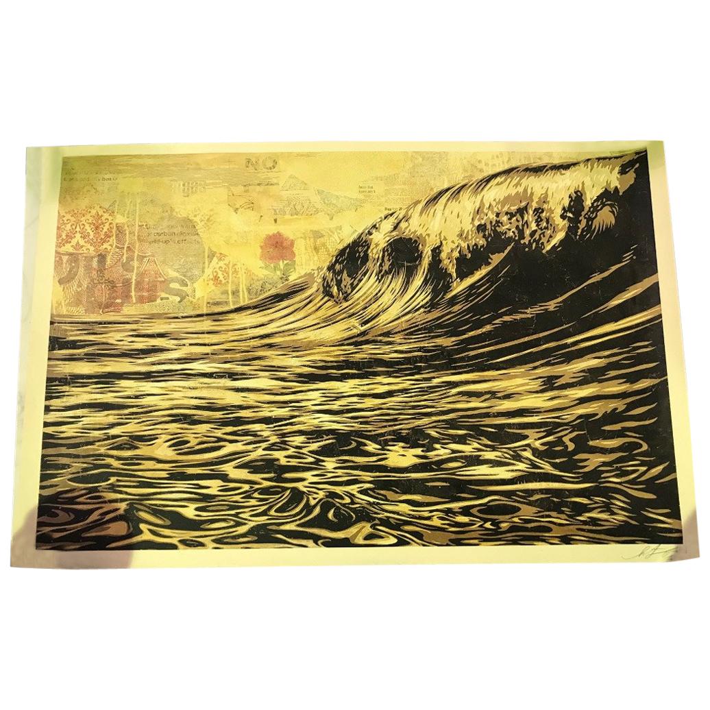 Shepard Fairey Signed Lithograph Dark Black Wave