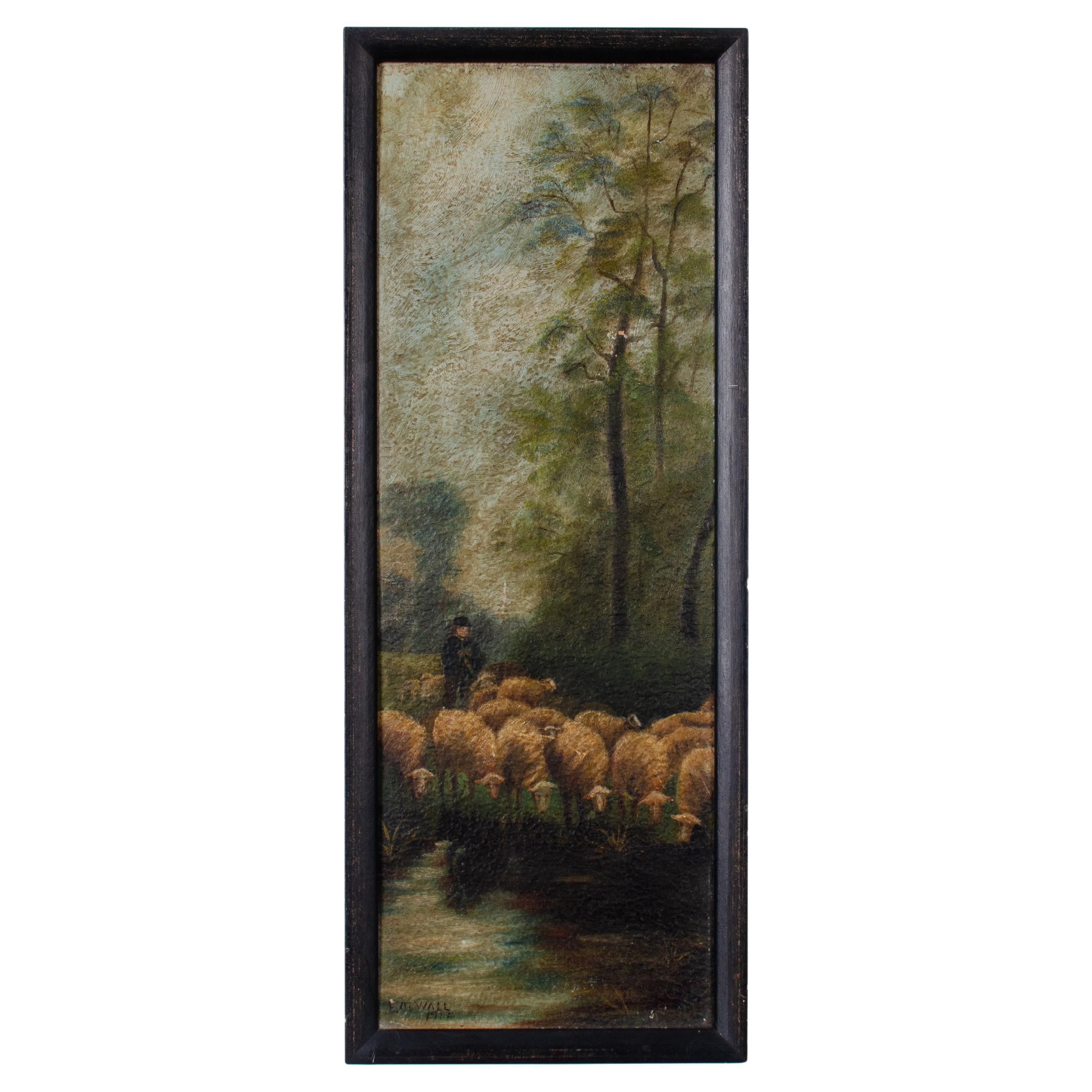Shepherd and Flock Painting, 1917
