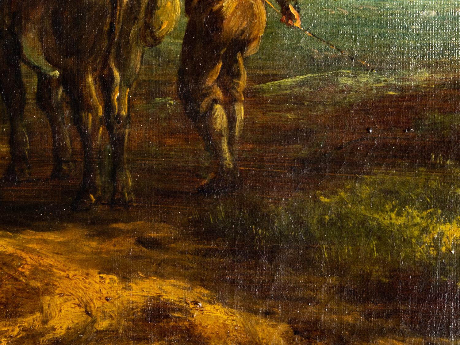 Belgian Shepherd Barbizon Oil Painting, After Charles Ceramano For Sale