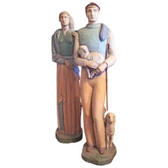 "Shepherd and Shepherdess," Monumental Art Deco Sculptures, Probably by De Vegh