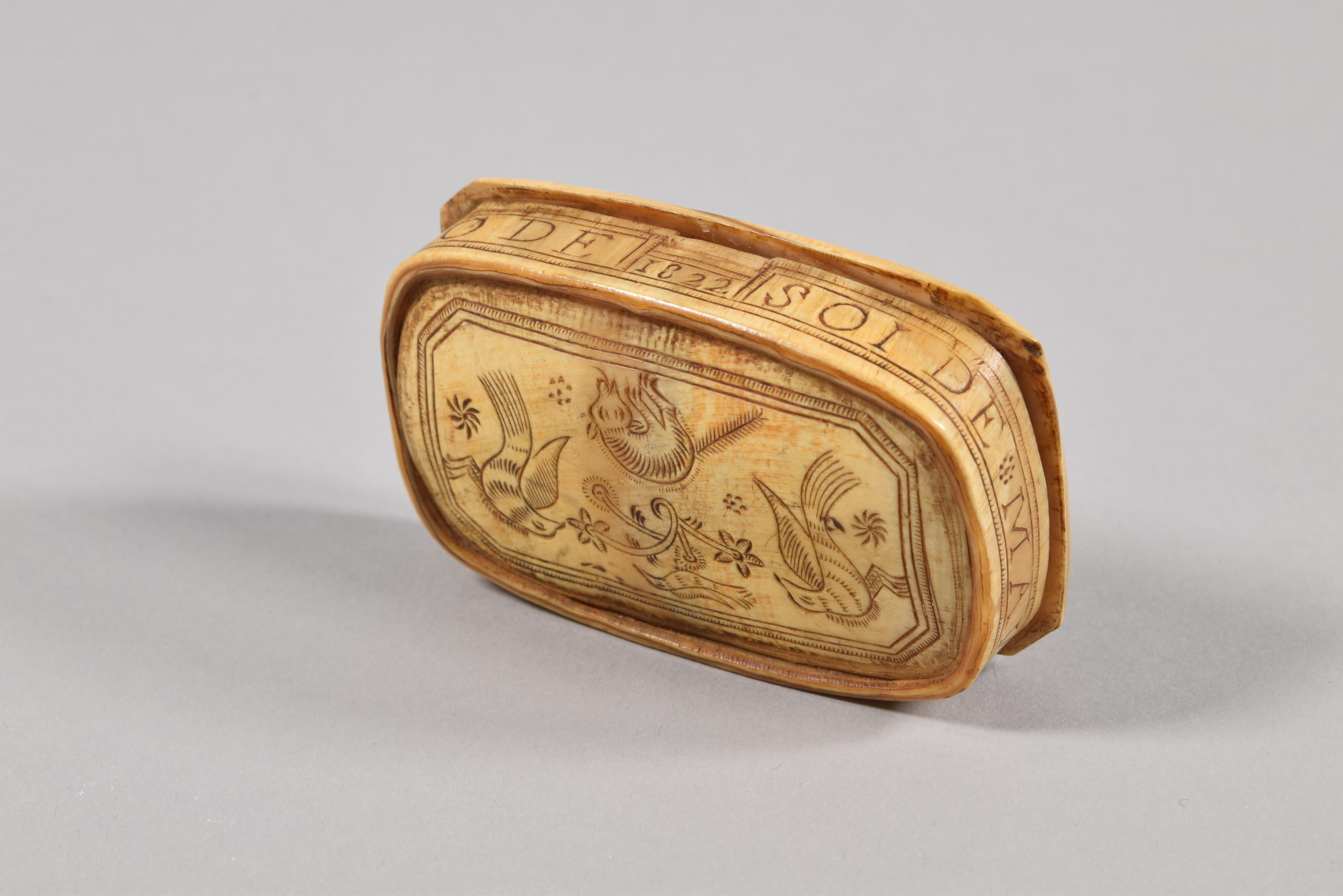 Shepherd Box, Carved Horn or Antler, Spain, 1822 For Sale 1