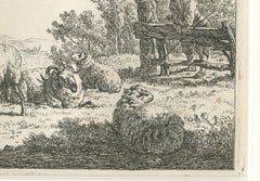 Shepherd Resting Against a Fence – 18th-Century Etching by F. Faber