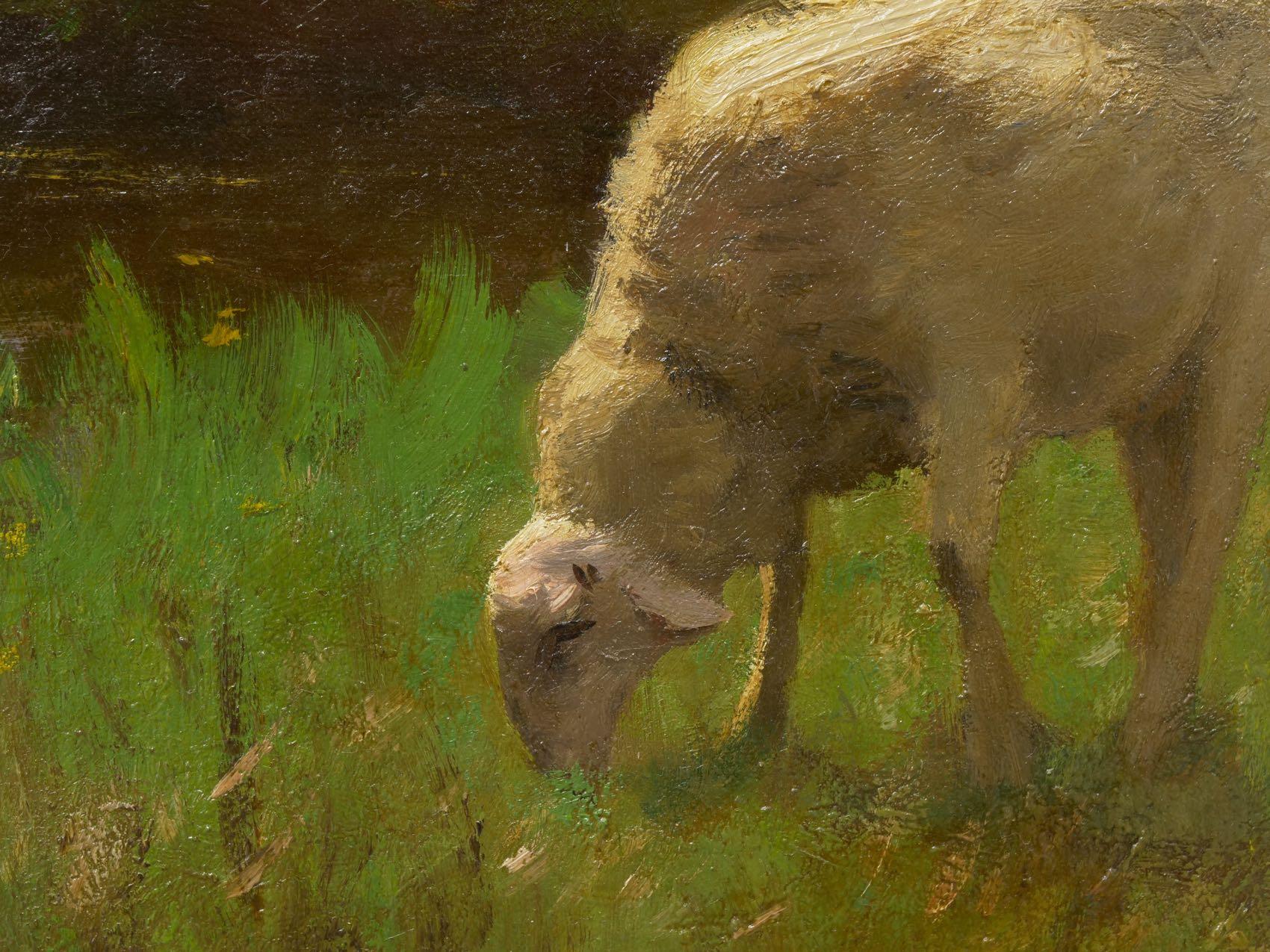 Shepherd W/ Sheep Barbizon Oil Painting by Francois Ter Meulen 8