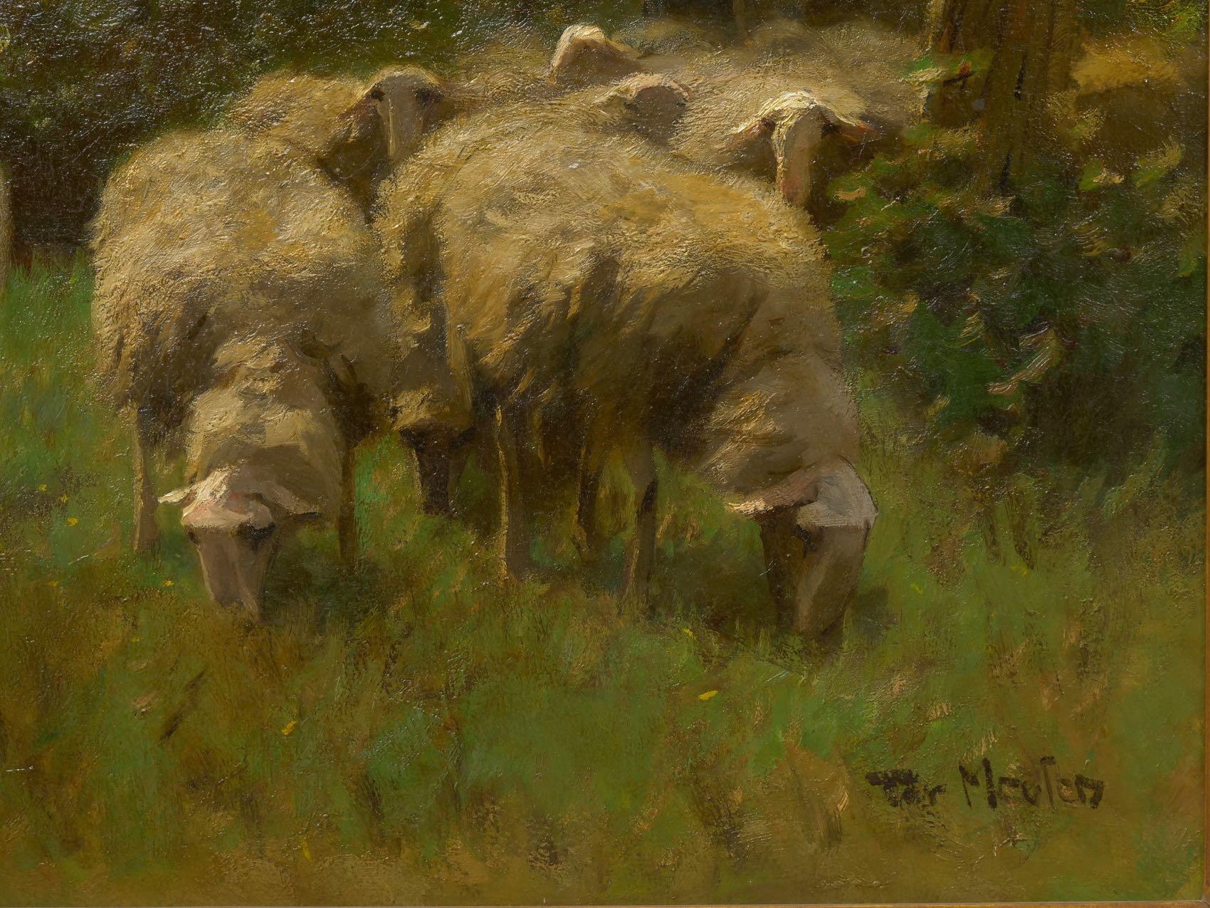 Shepherd W/ Sheep Barbizon Oil Painting by Francois Ter Meulen 1