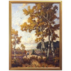 Shepherd with Sheep by Martinus Nefkens, Dutch Oil on Canvas Landscape Painting