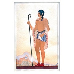 "Shepherd with Staff", High Style Art Deco Painting by Schmied, Book Illustrator