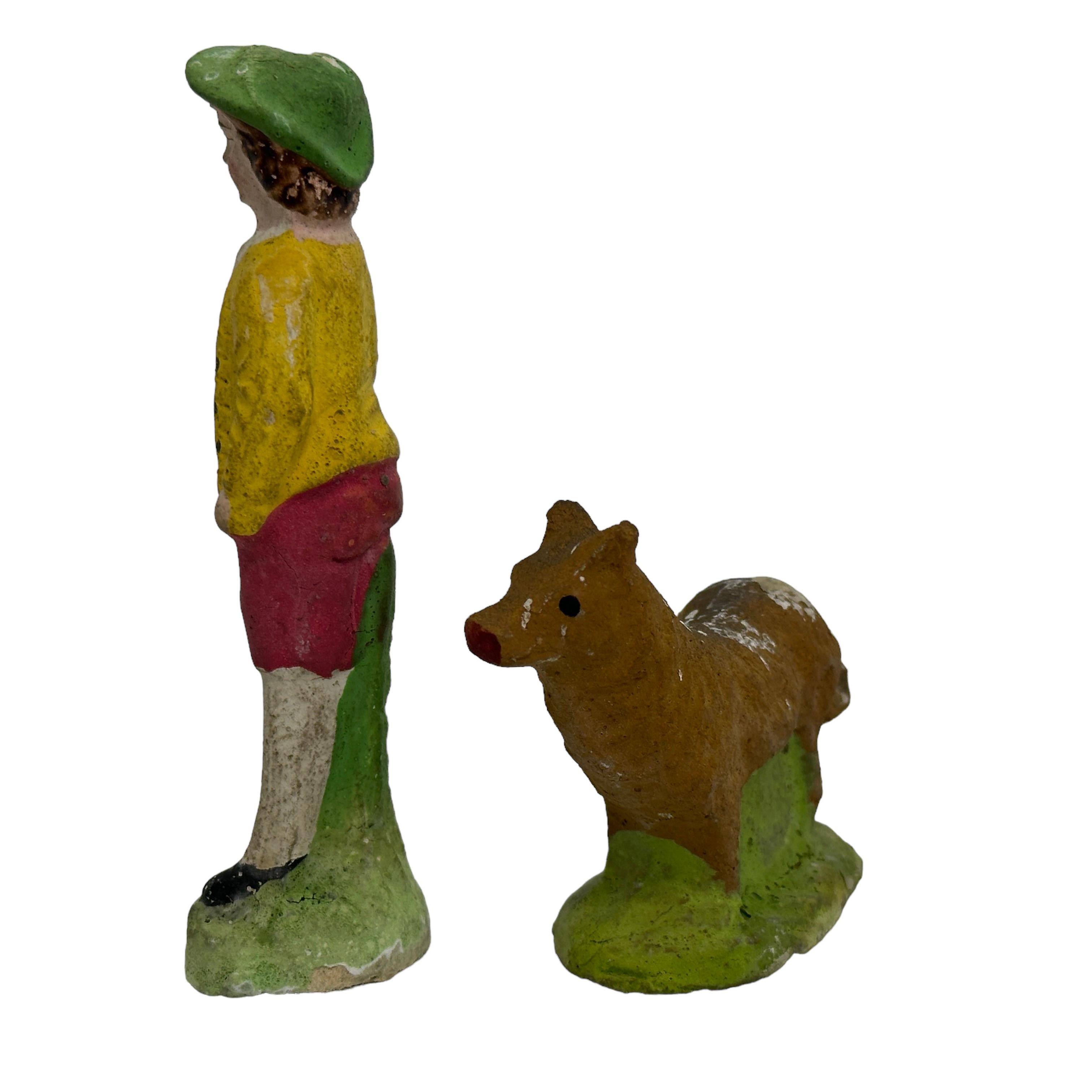 Shepherd & Wooly Sheep Putz Toy Set Antique German Christmas 1900s, original Box For Sale 2