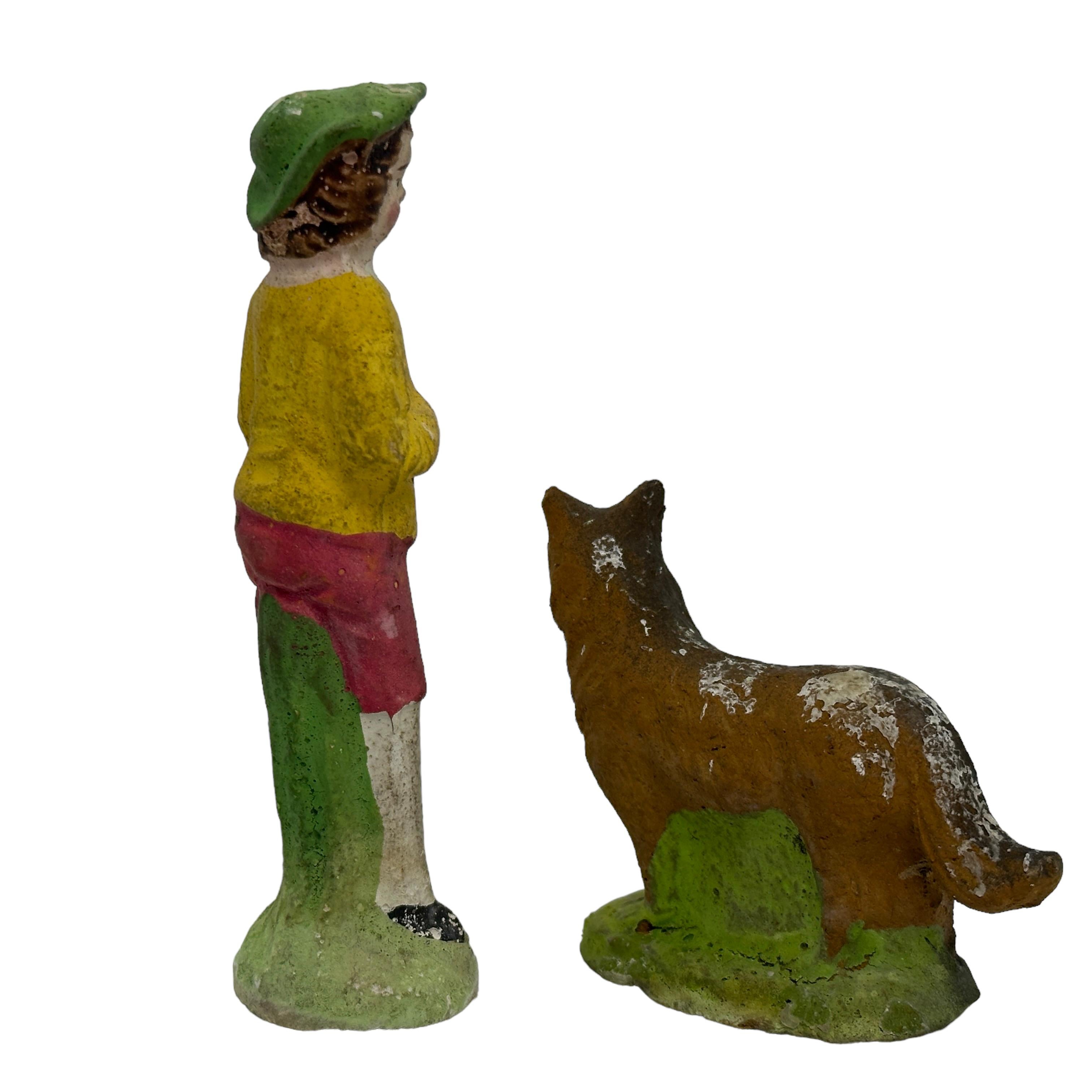 Shepherd & Wooly Sheep Putz Toy Set Antique German Christmas 1900s, original Box For Sale 3