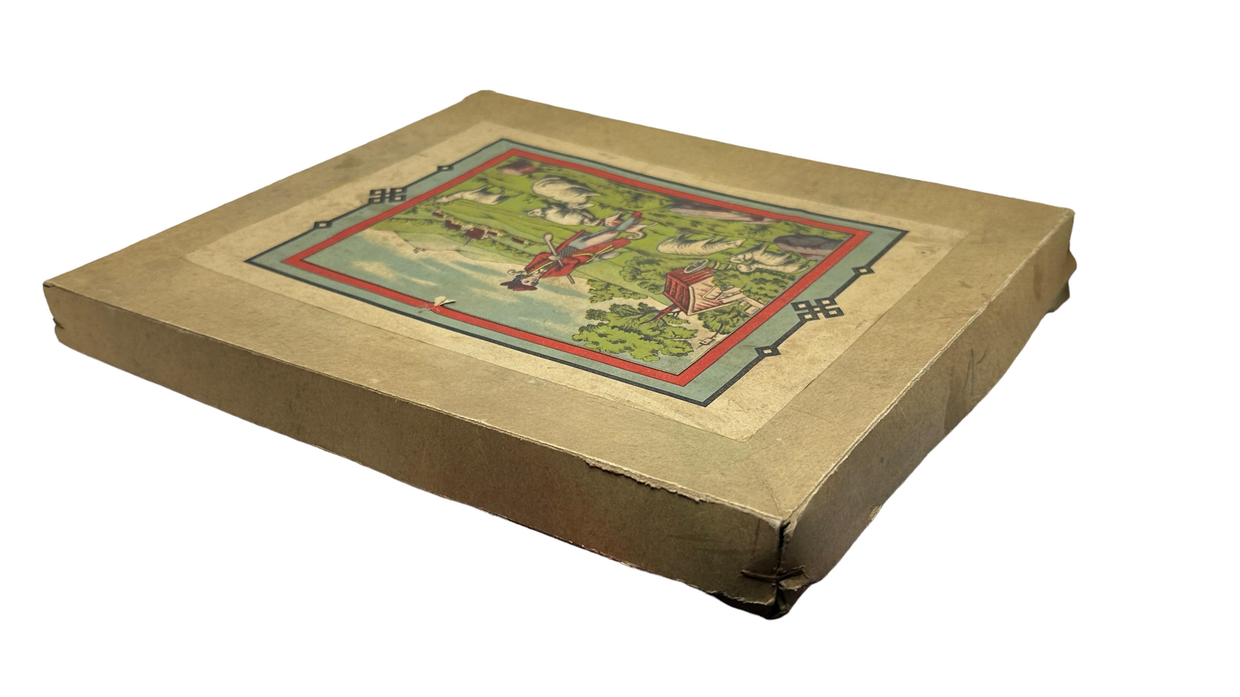 Shepherd & Wooly Sheep Putz Toy Set Antique German Christmas 1900s, original Box For Sale 6