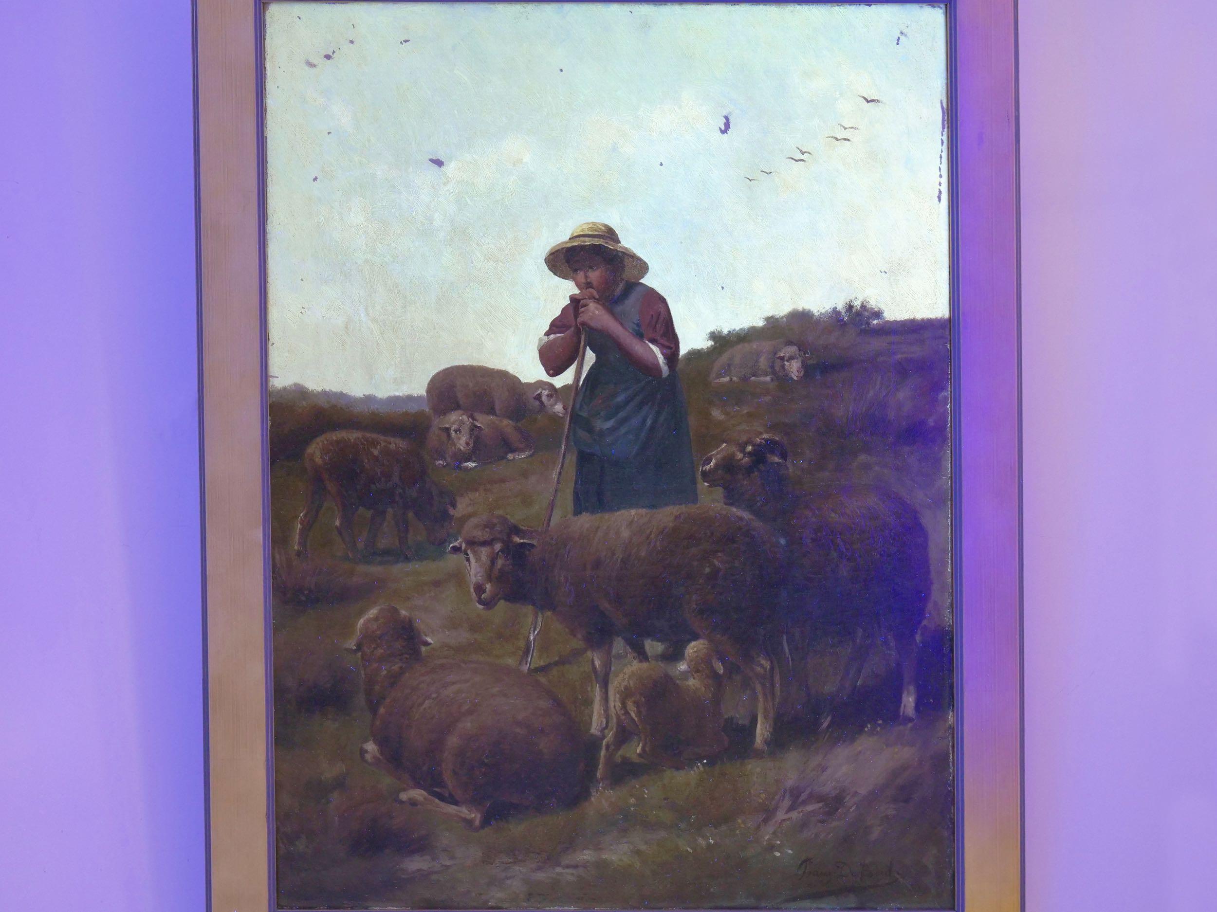 “Shepherdess and Her Sheep” Antique Oil Painting Signed Franz de Beul, 19th C 7