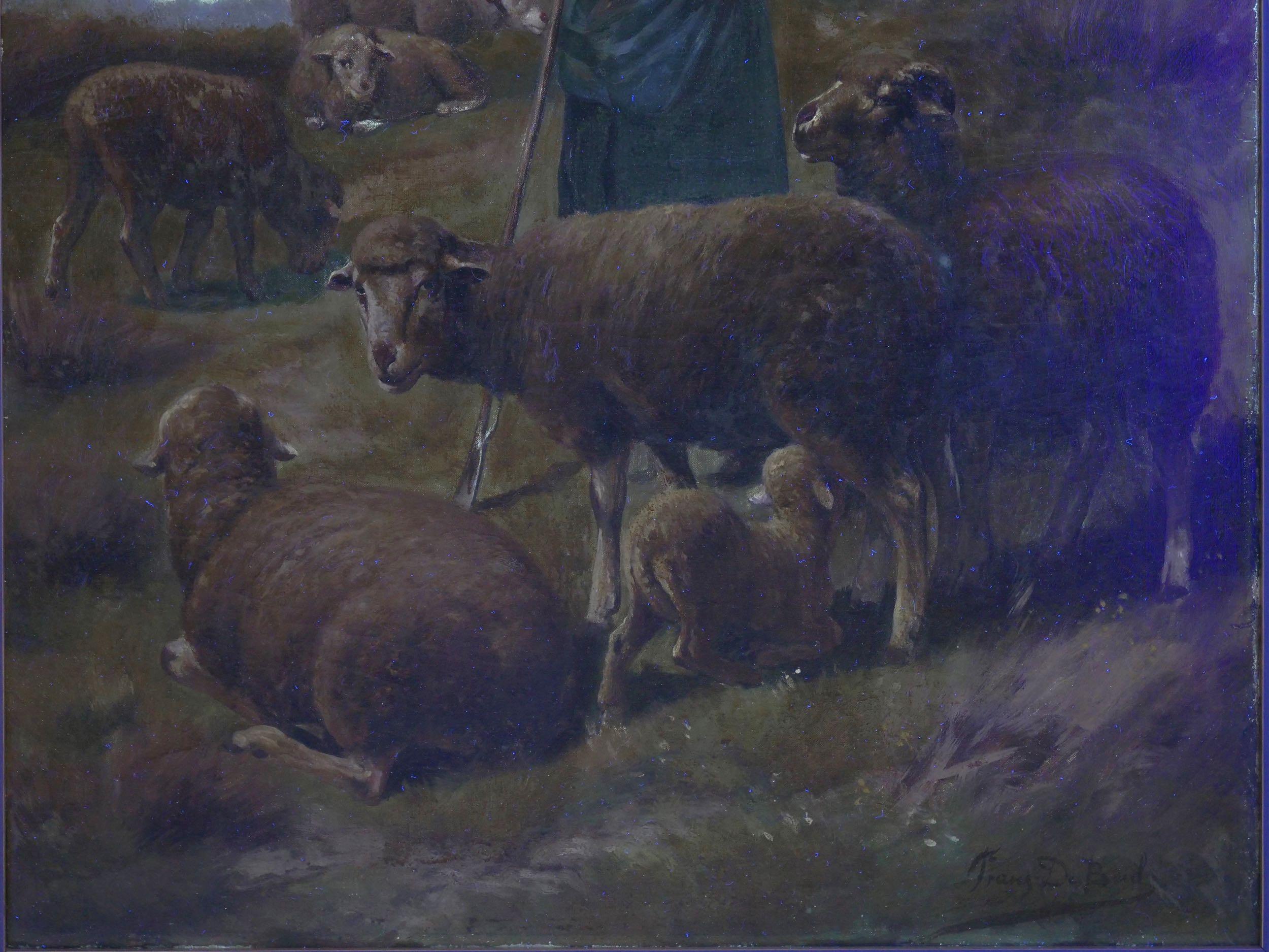 “Shepherdess and Her Sheep” Antique Oil Painting Signed Franz de Beul, 19th C 9