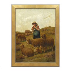 Antikes Ölgemälde „Schäferin und ihre Schafe“:: signiert Franz de Beul:: 19. Jh
