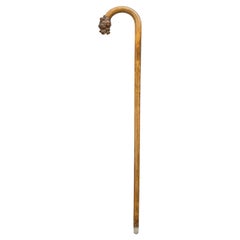 Shepherds Crook Walking Stick With Carved Wood Dogs Head, Walking Cane