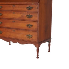 Sheraton Cherry Drop Front Desk with Graduated Drawers & Brass Gallery, C1820