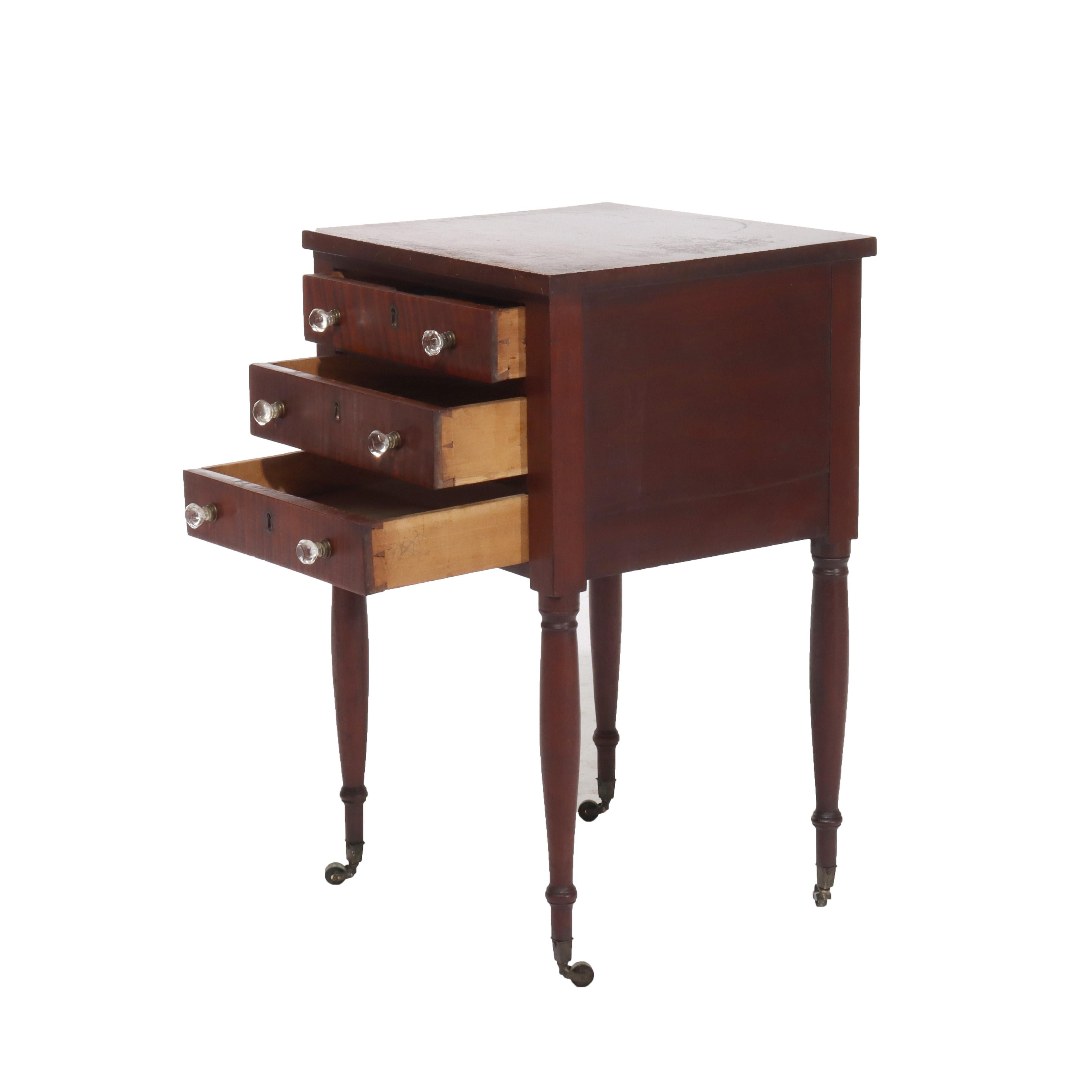 Sheraton Cherry & Tiger Maple Three-Drawer Sewing Stand C1830 For Sale 2