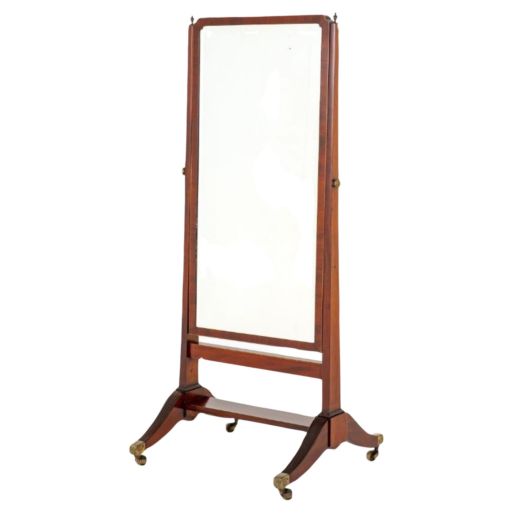 Sheraton Cheval Mirror Antique Mahogany 1890