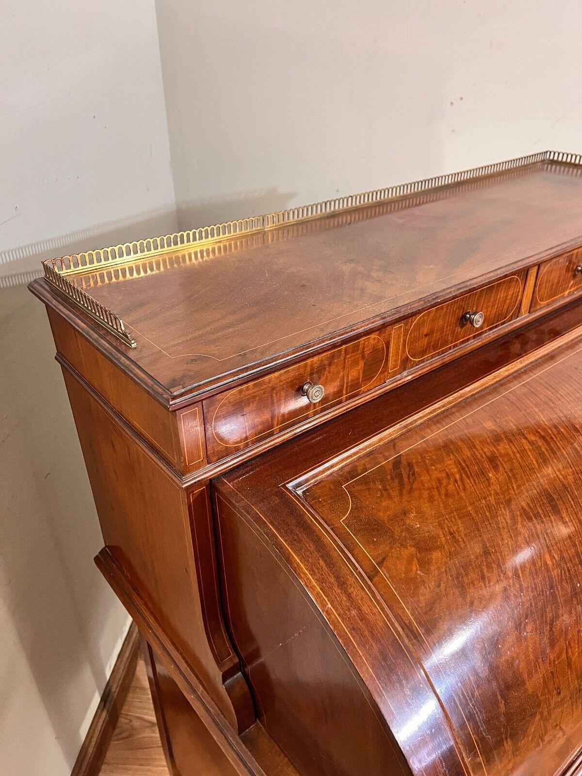 Sheraton Desk Mahogany Roll Top Writing Table Edwardian For Sale 7