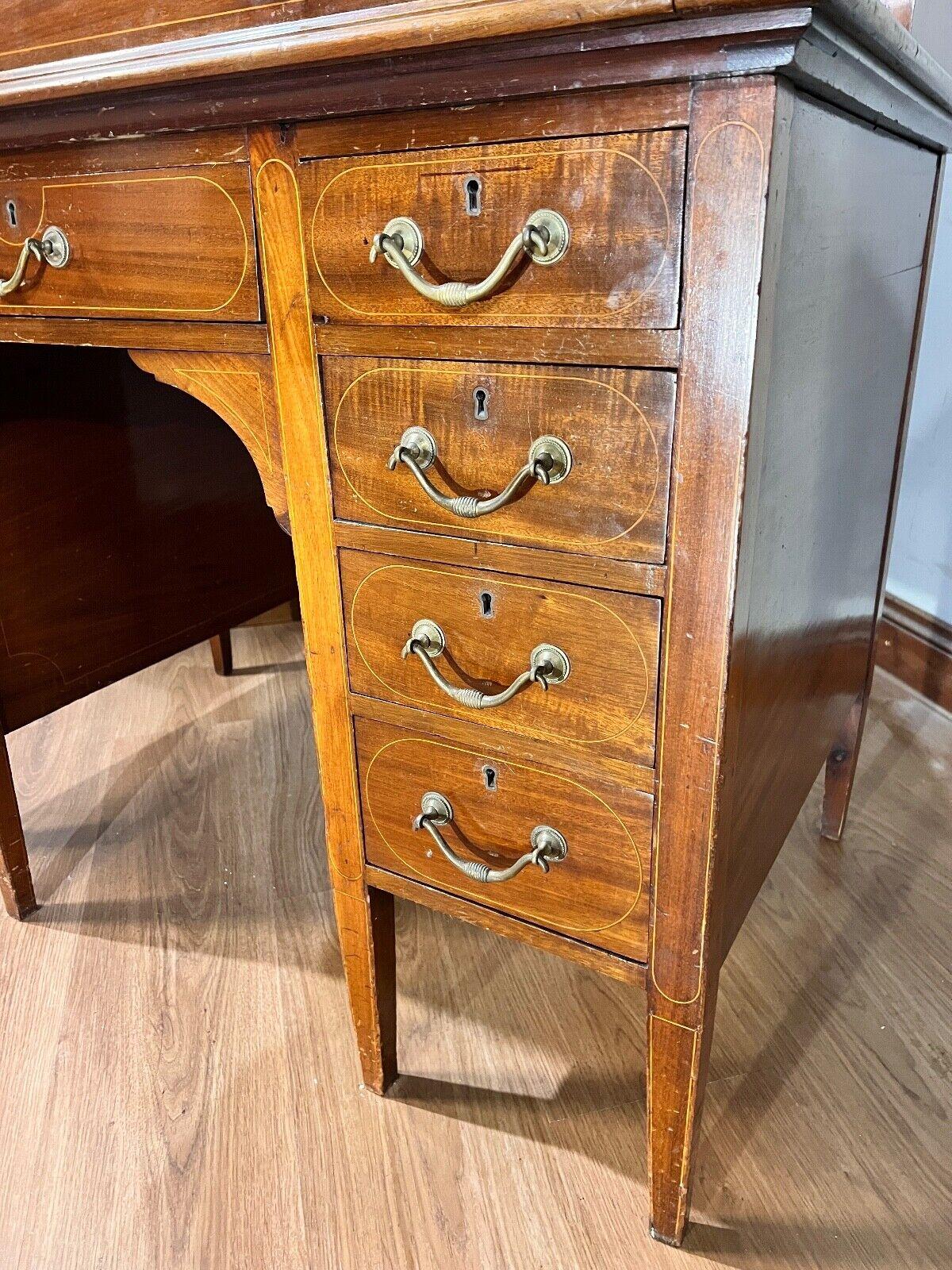 Sheraton Desk Mahogany Roll Top Writing Table Edwardian For Sale 9