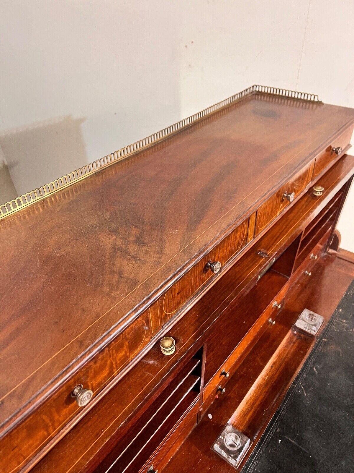 Sheraton Desk Mahogany Roll Top Writing Table Edwardian In Good Condition For Sale In Potters Bar, GB