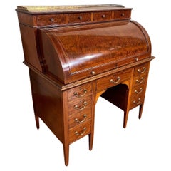 Used Sheraton Desk Mahogany Roll Top Writing Table Edwardian