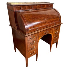 Sheraton Desk Mahogany Roll Top Writing Table Edwardian