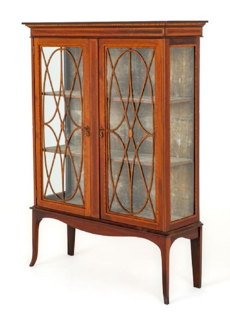 Late 19th Century Sheraton Display Cabinet Mahogany Bookcase For Sale