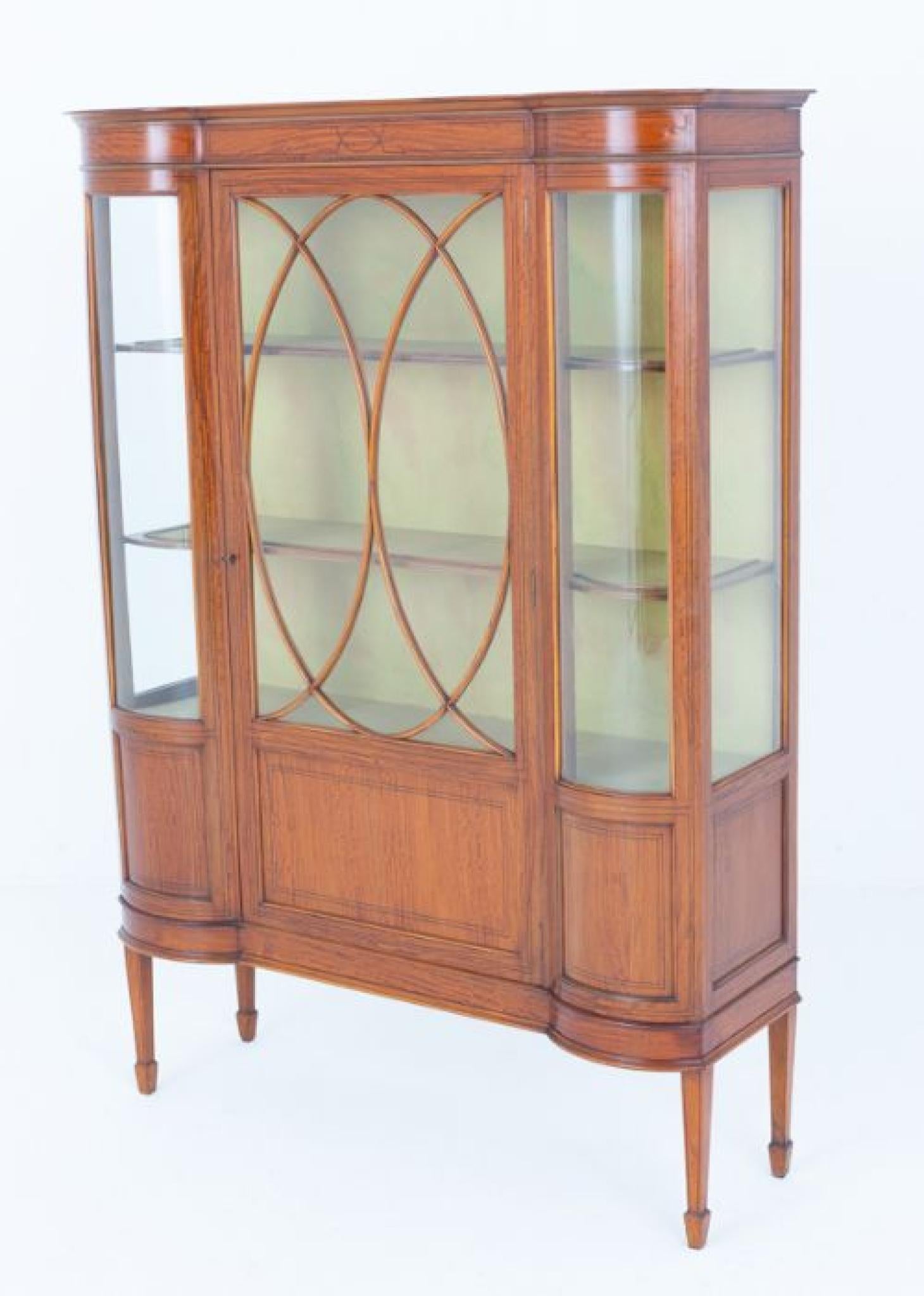 Sheraton Display Cabinet Satinwood Revival Bookcase 1880 For Sale 1