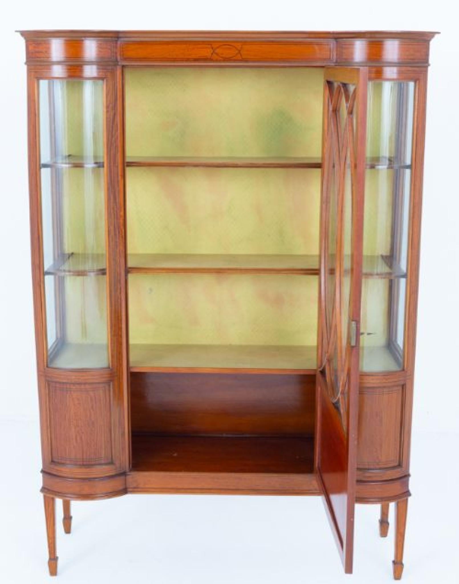 Sheraton Display Cabinet Satinwood Revival Bookcase 1880 For Sale 3