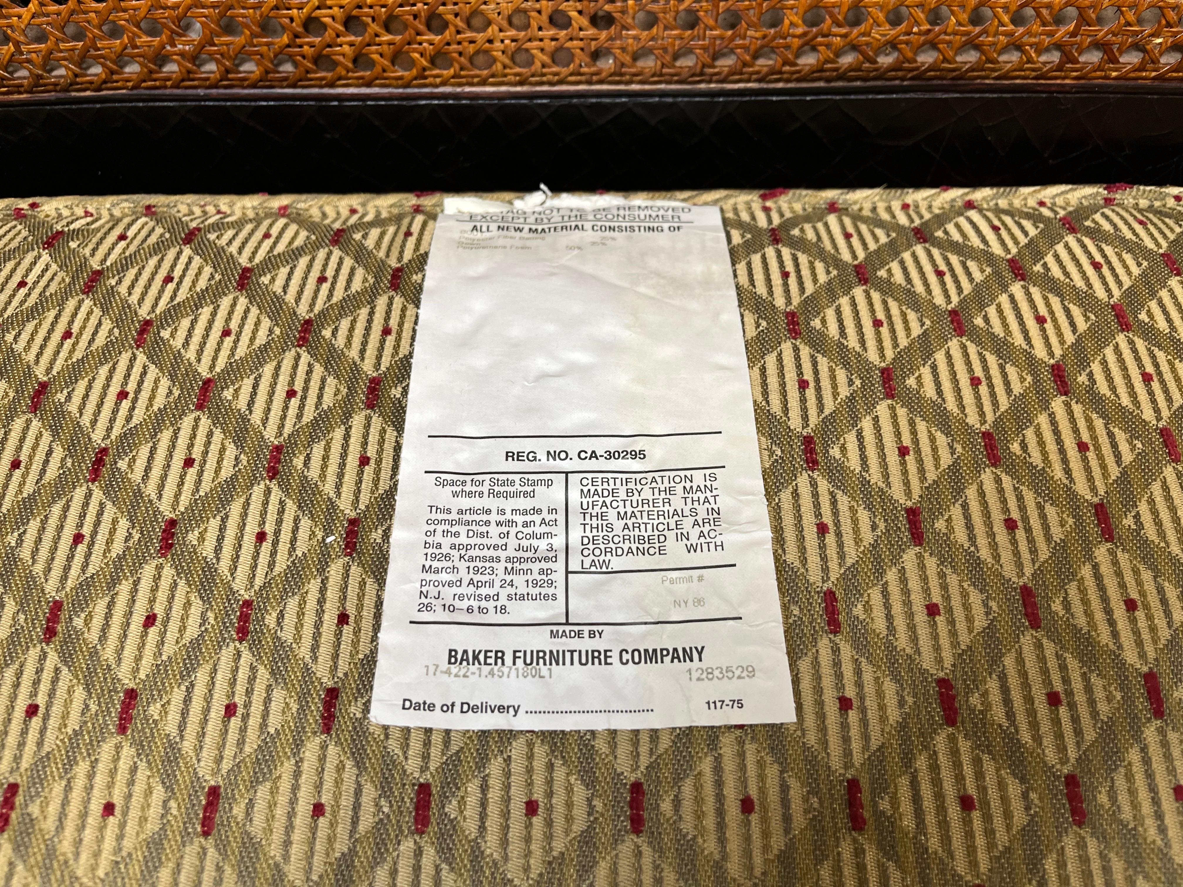 Sheraton Double Cane Black & Gold Settee Bench  By Baker Milling Road 6