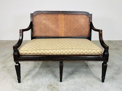 Sheraton Double Cane Black & Gold Settee Bench  By Baker Milling Road
