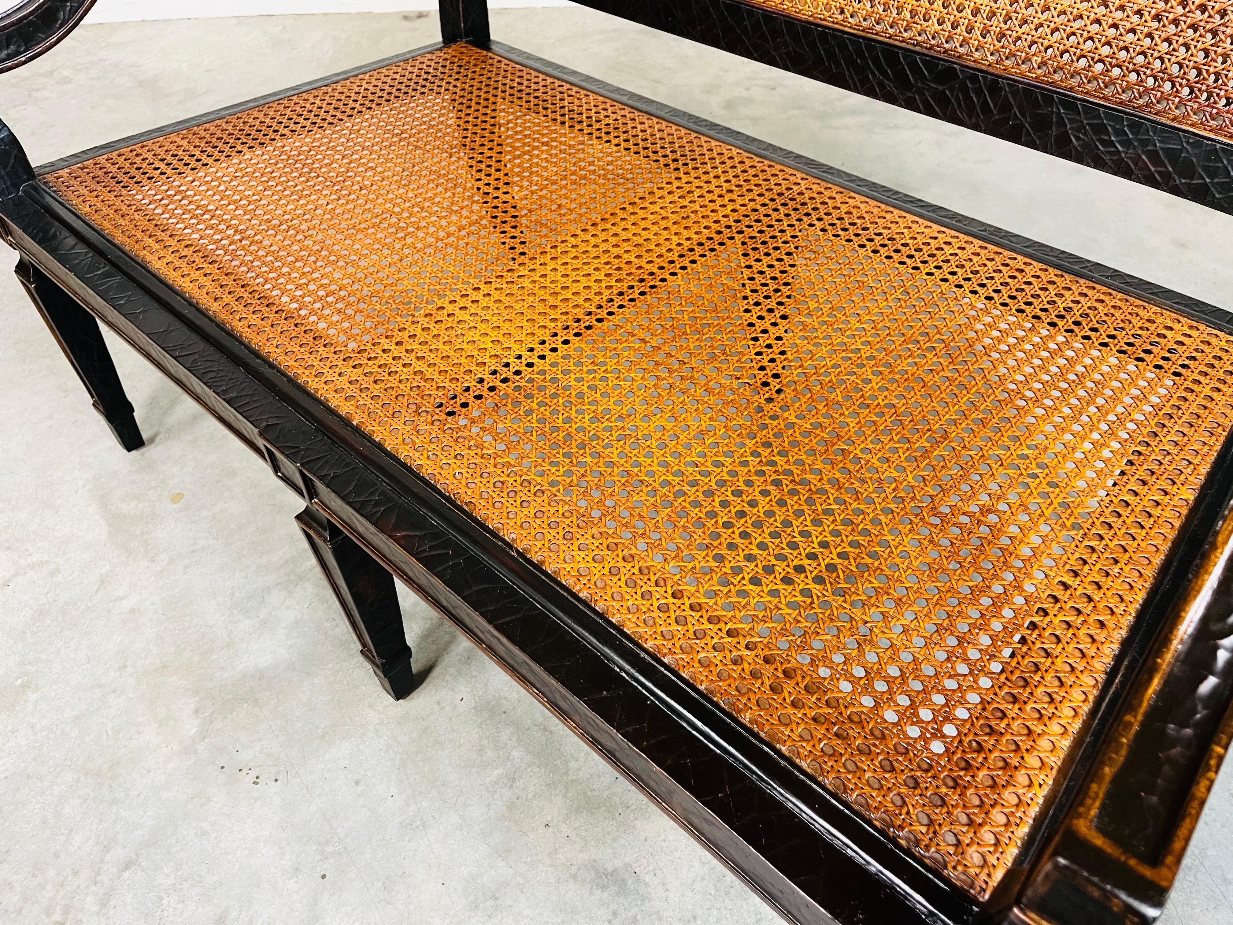 Sheraton Double Cane Black & Gold Settee Bench  By Baker Milling Road 2