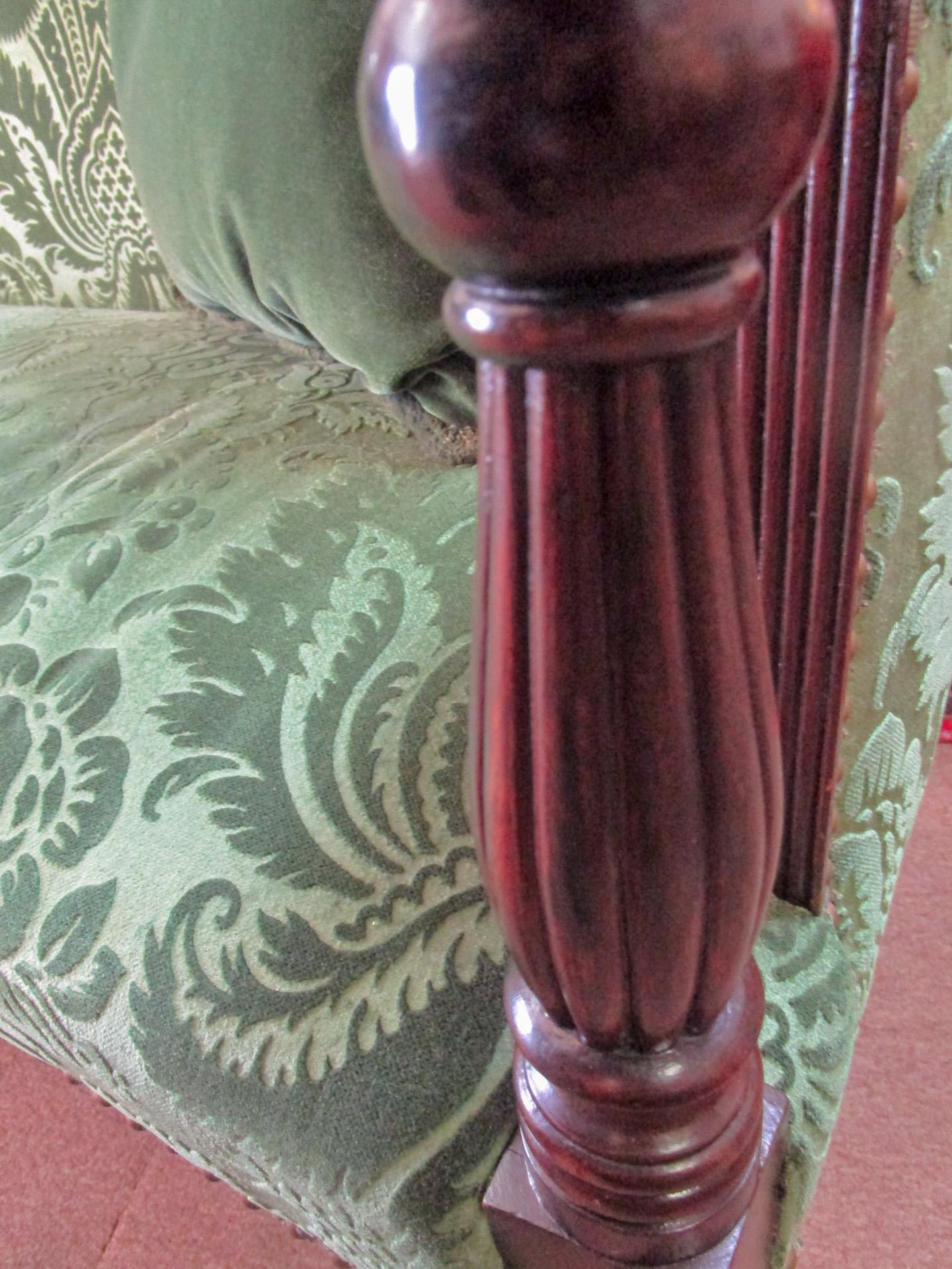 Sheraton English Carved Mahogany Upholstered Sofa circa 1820  For Sale 3
