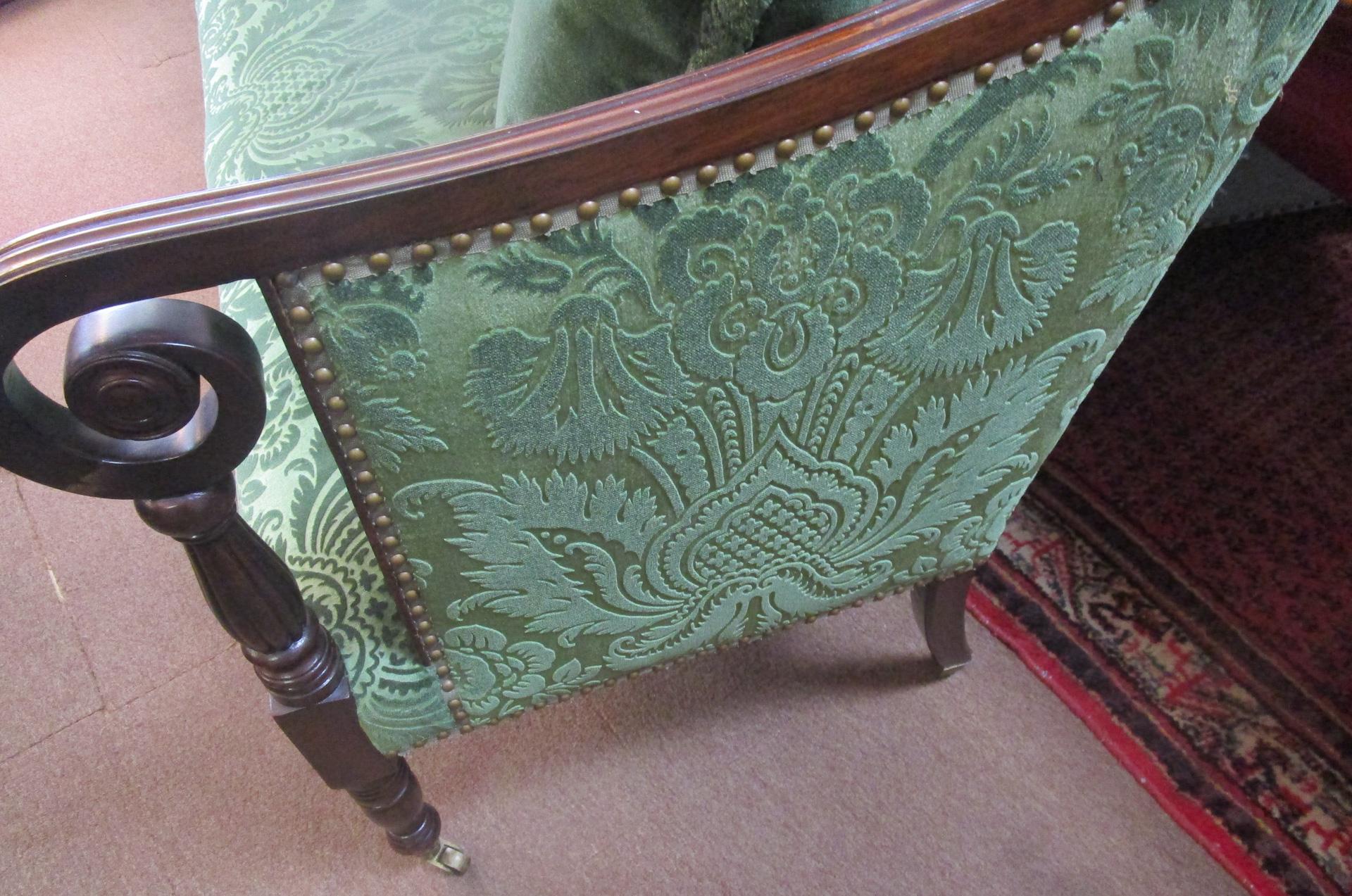 Sheraton English Carved Mahogany Upholstered Sofa circa 1820  For Sale 5