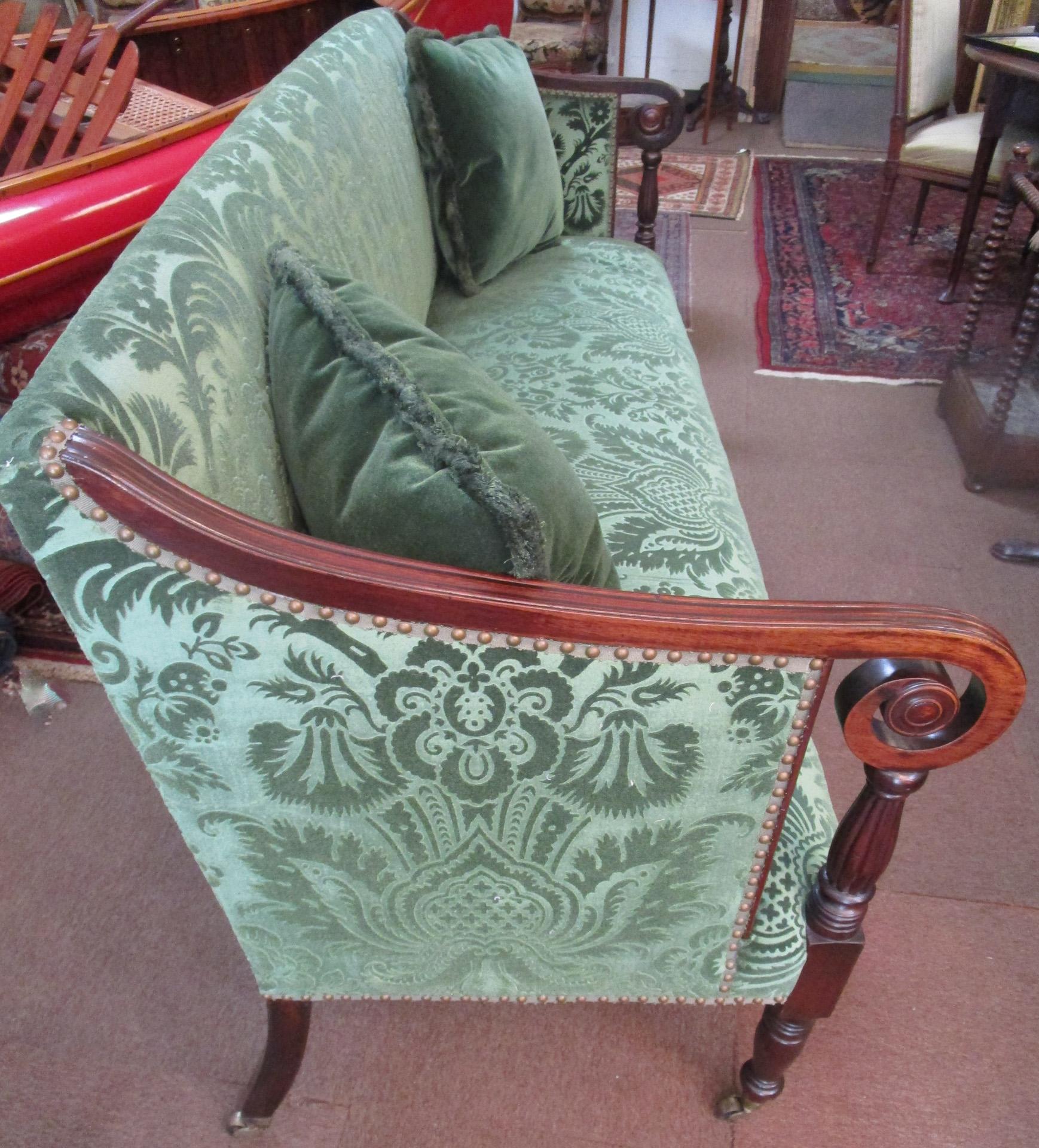 Sheraton English Carved Mahogany Upholstered Sofa circa 1820  For Sale 5