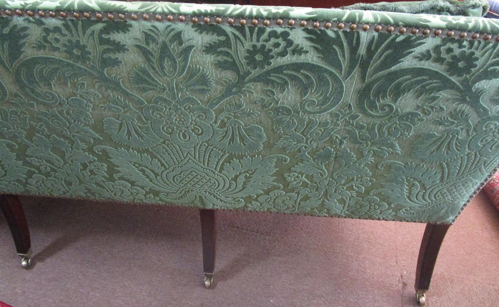 Sheraton English Carved Mahogany Upholstered Sofa circa 1820  For Sale 9
