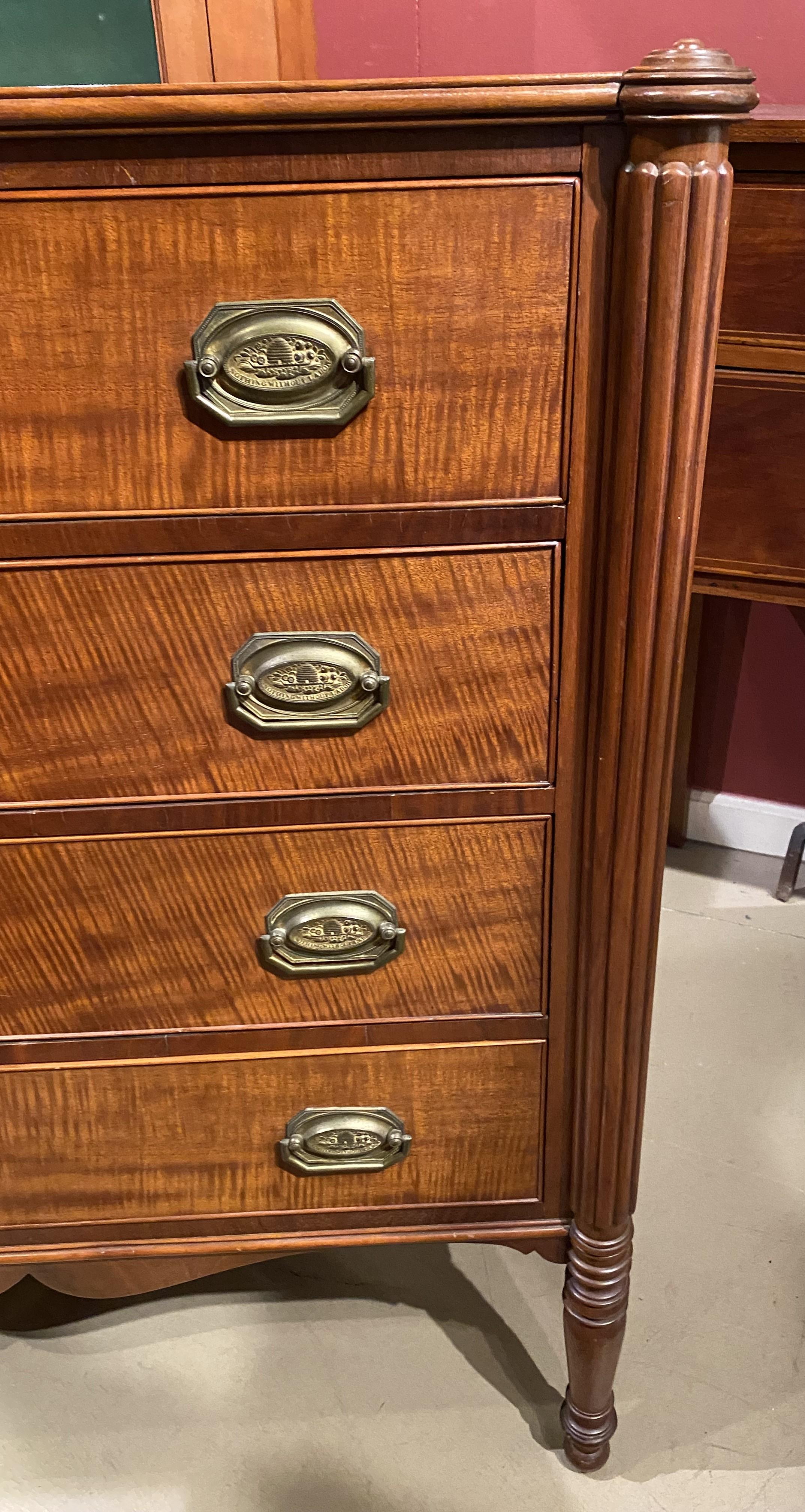 American Sheraton Federal Period Cherry, Mahogany & Tiger Maple Chest of Drawers c.1810 For Sale