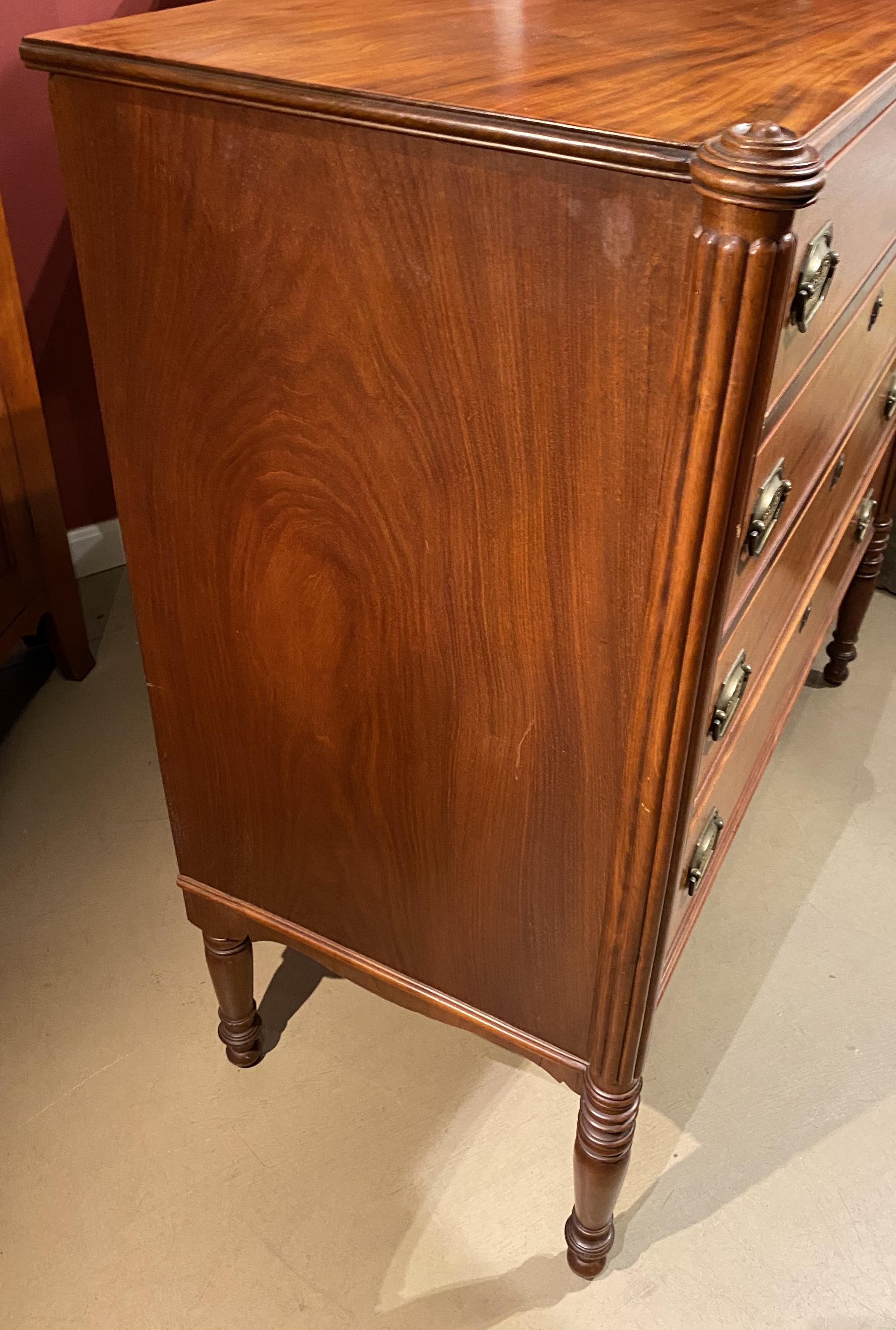 Early 19th Century Sheraton Federal Period Cherry, Mahogany & Tiger Maple Chest of Drawers c.1810 For Sale