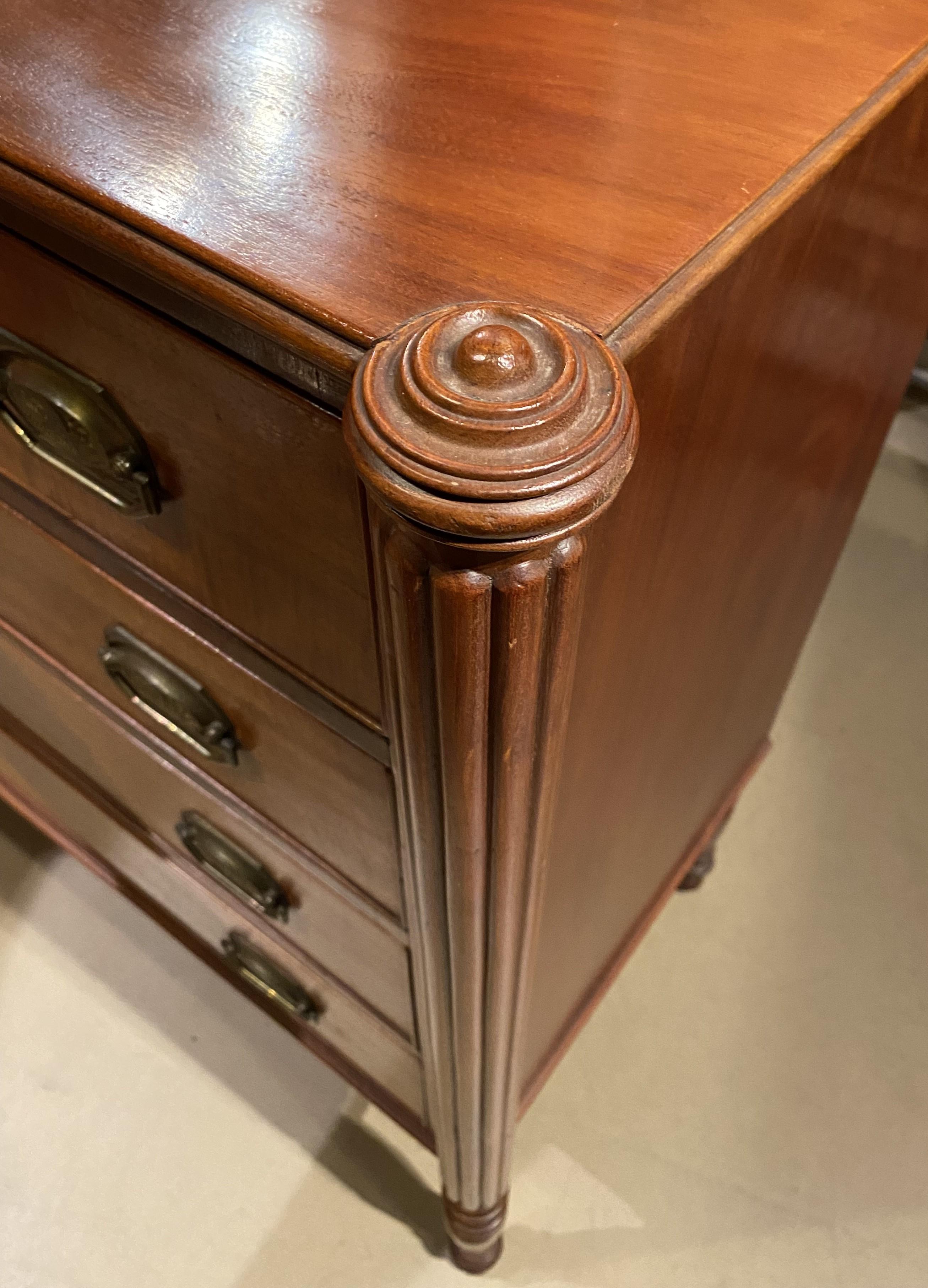 Brass Sheraton Federal Period Cherry, Mahogany & Tiger Maple Chest of Drawers c.1810 For Sale