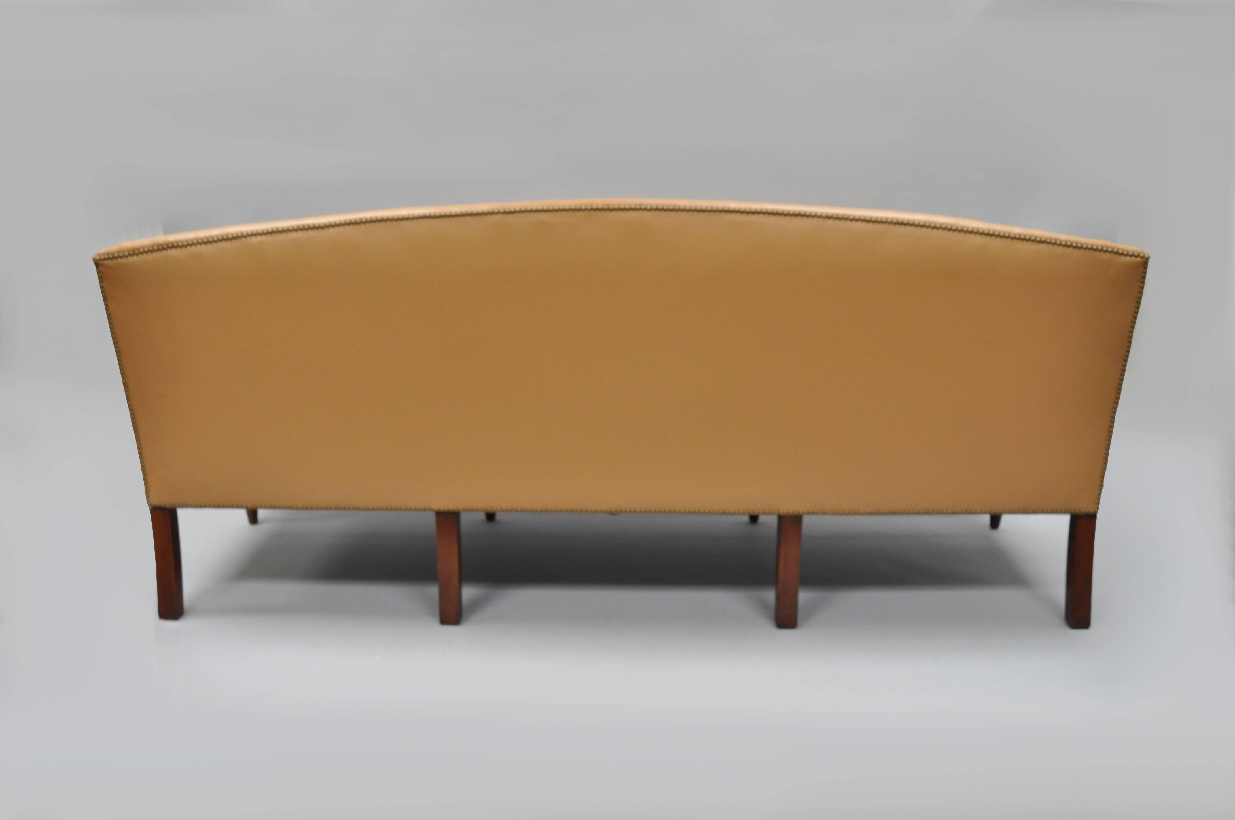 Sheraton Federal Style Caramel Tan Leather Upholstered Inlaid Sofa by Southwood 1