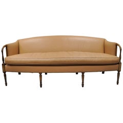 Sheraton Federal Style Caramel Tan Leather Upholstered Inlaid Sofa by Southwood