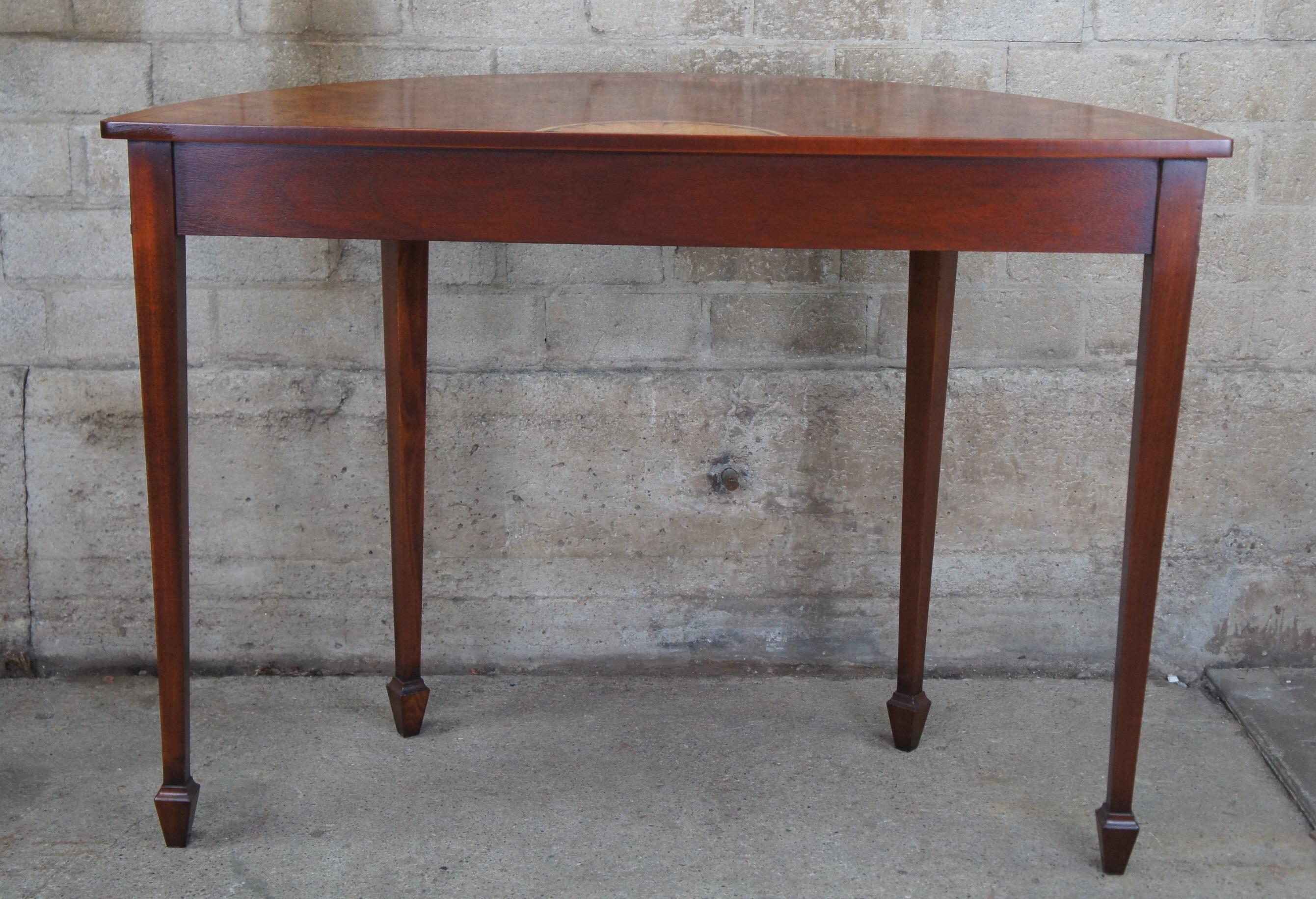 Sheraton Federal Style Olive Ash Burled Mahogany Demilune Entry Console Table 5