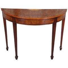 Sheraton Federal Style Olive Ash Burled Mahogany Demilune Entry Console Table