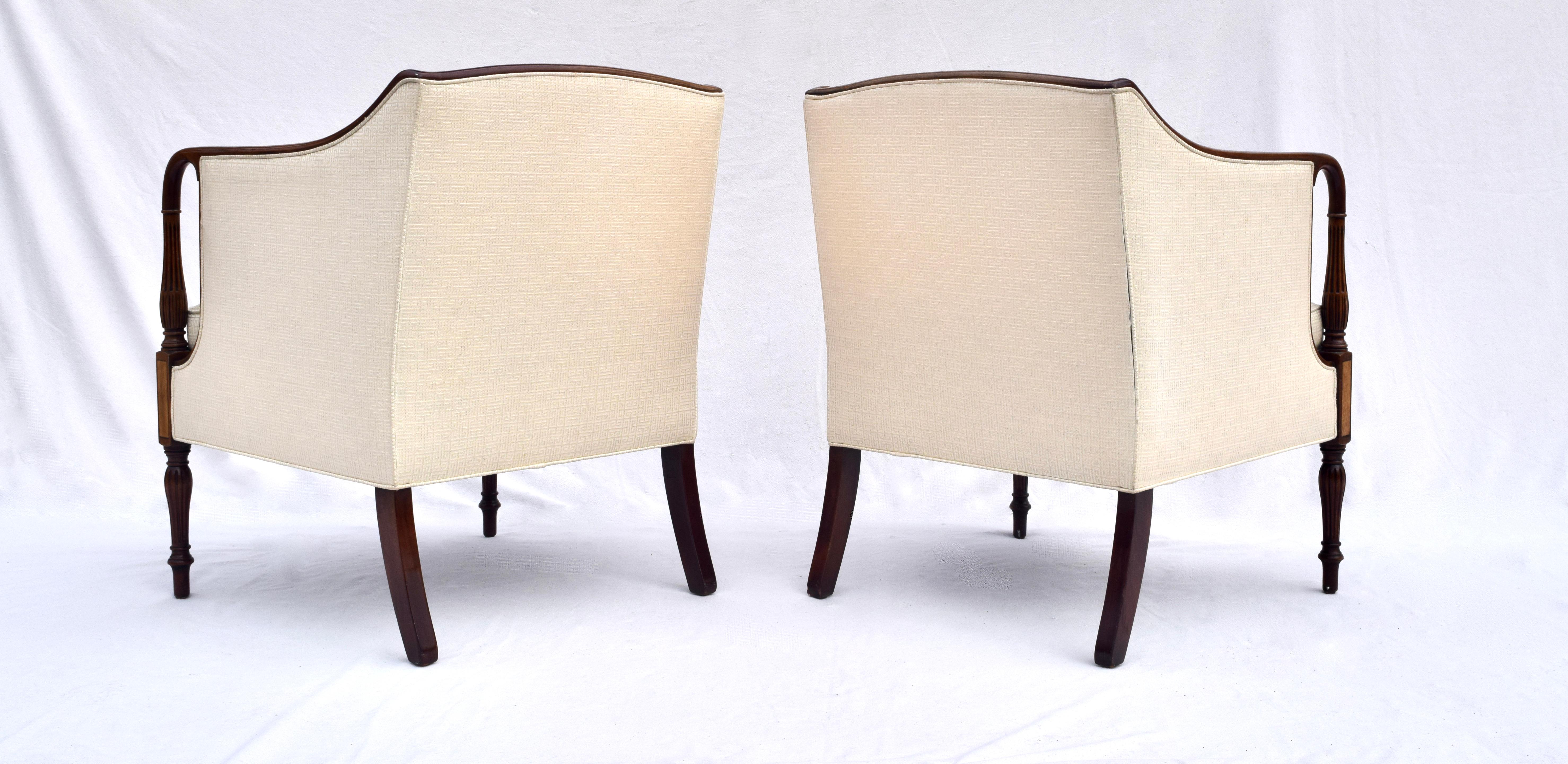 American Sheraton Federal Style Upholstered Inlaid Club Chairs by Southwood Hickory, NC