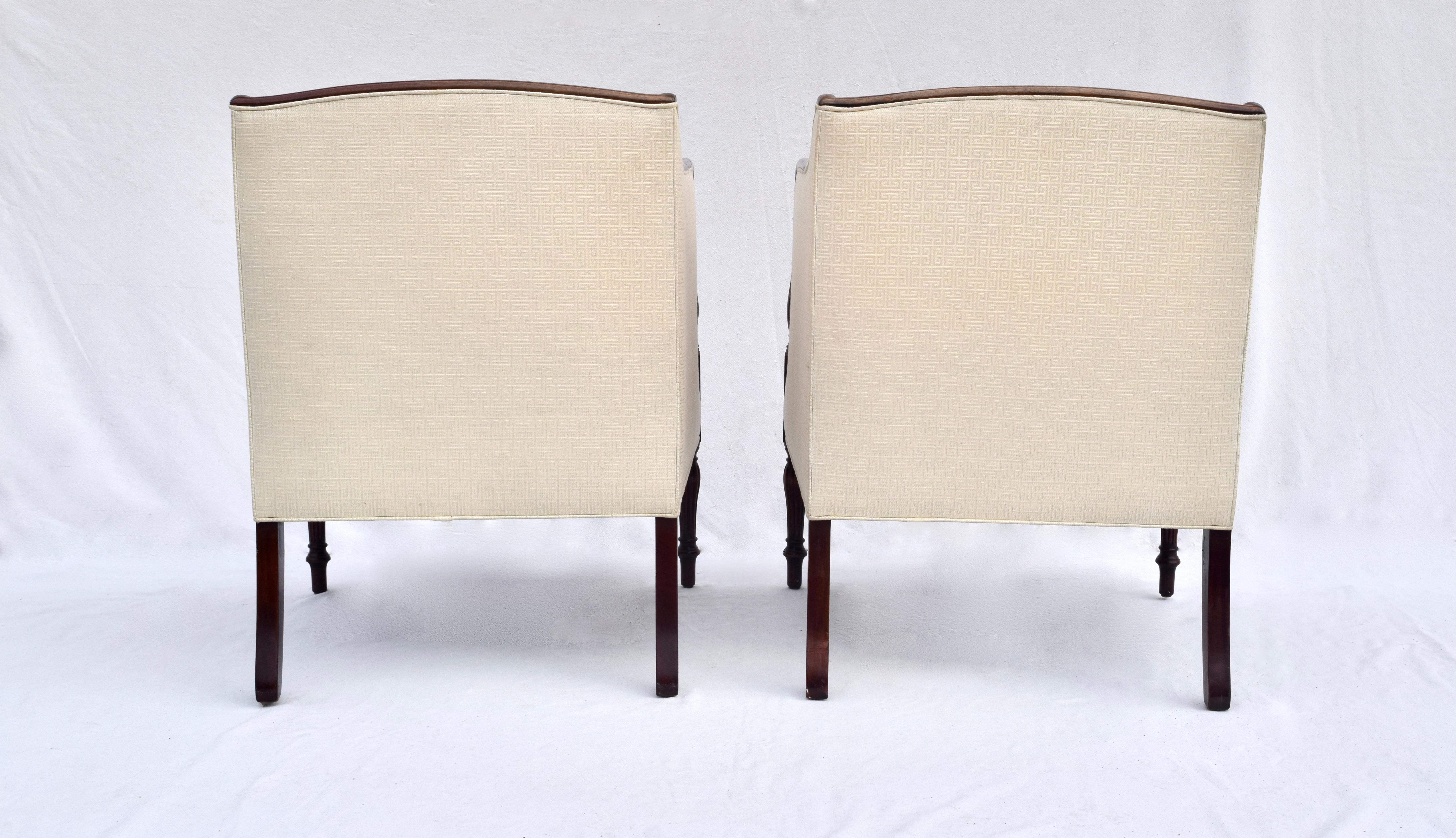 Inlay Sheraton Federal Style Upholstered Inlaid Club Chairs by Southwood Hickory, NC