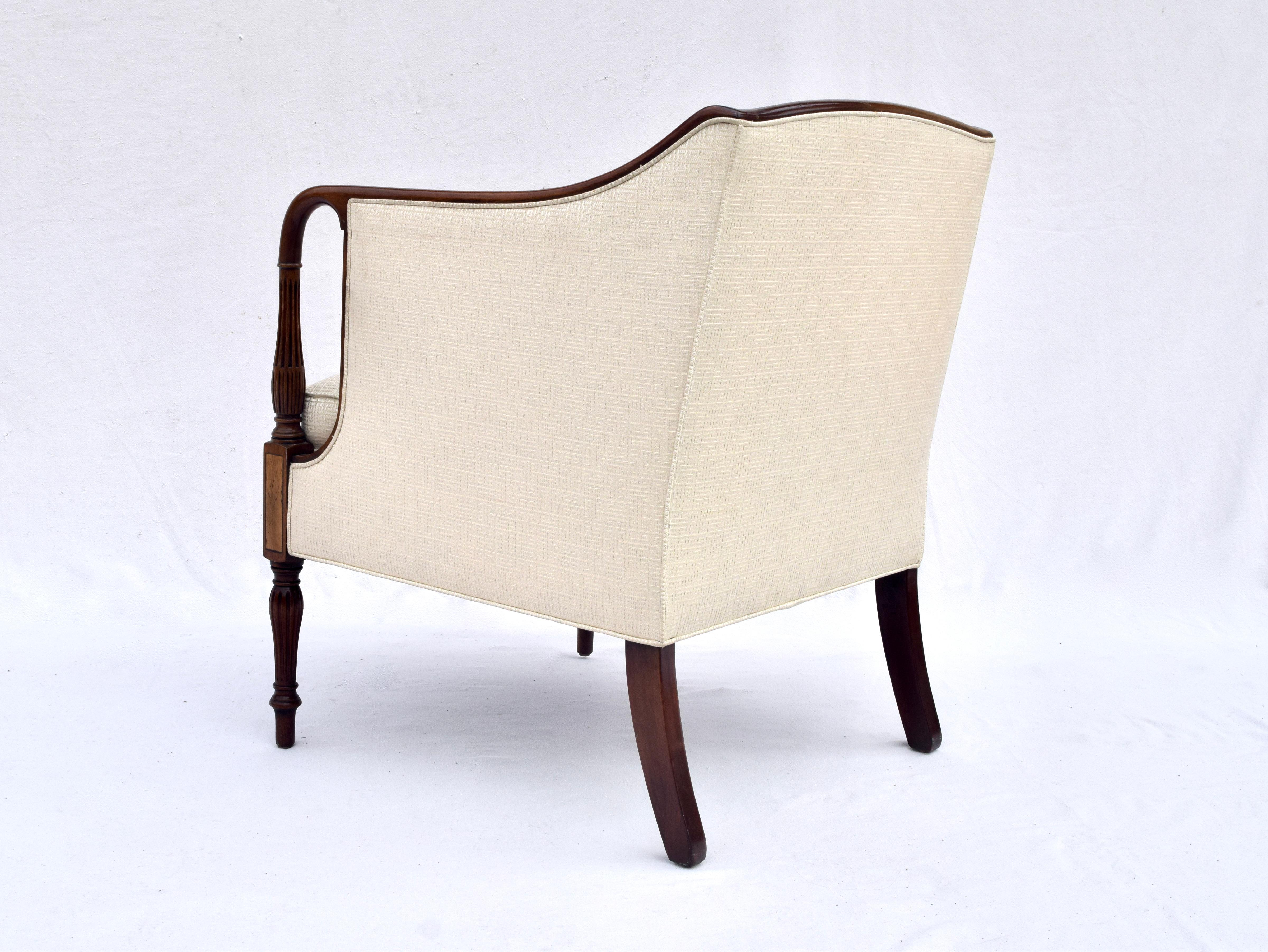 Late 20th Century Sheraton Federal Style Upholstered Inlaid Club Chairs by Southwood Hickory, NC