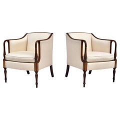 Sheraton Federal Style Upholstered Inlaid Club Chairs by Southwood Hickory, NC