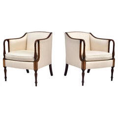 Sheraton Federal Style Upholstered Inlaid Club Chairs by Southwood Hickory, NC
